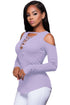 Sexy Purple Long Sleeve Cut-out Shoulder Ribbed Top